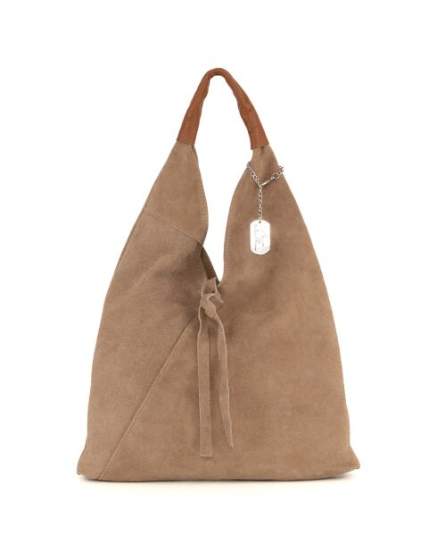 Bandolera Domenica de piel taupe - 40x31x2 cm