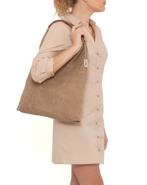 Bandolera Domenica de piel taupe - 40x31x2 cm