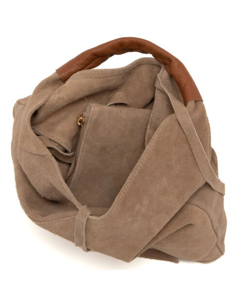 Bandolera Domenica de piel taupe - 40x31x2 cm