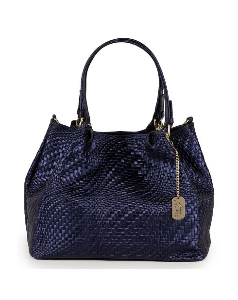 Eloisa marineblauwe leren handtas - 38x28x16 cm