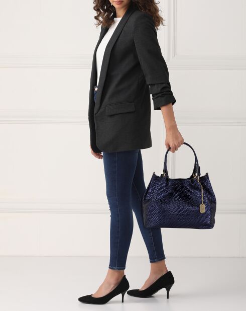 Eloisa marineblauwe leren handtas - 38x28x16 cm