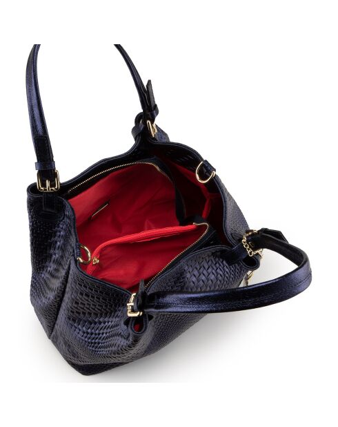 Eloisa marineblauwe leren handtas - 38x28x16 cm