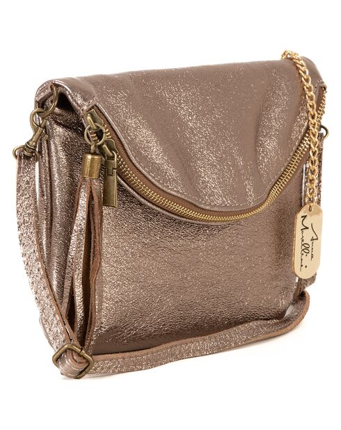 Beverly bronzen leren schoudertas - 22x18x2 cm