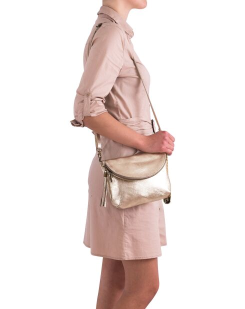 Beverly Platinum leren schoudertas - 22x18x2 cm