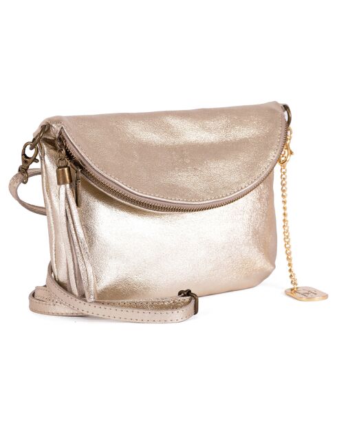 Beverly Platinum leren schoudertas - 22x18x2 cm