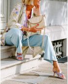 Beverly Platinum leren schoudertas - 22x18x2 cm