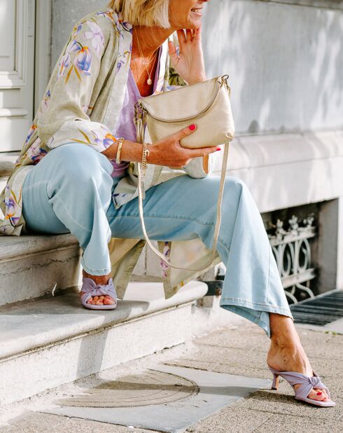 Beverly Platinum leren schoudertas - 22x18x2 cm