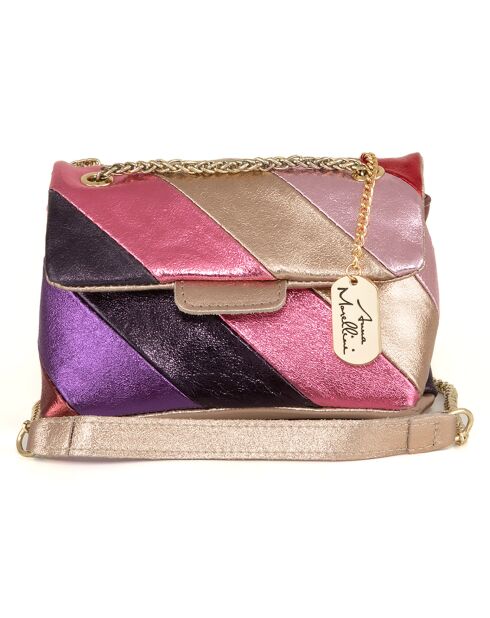 Bandolera Bettina de piel rosa - 22x19x8 cm