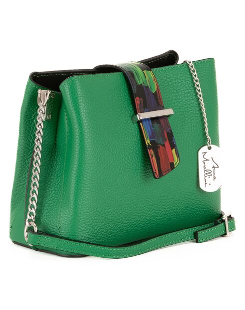 Anna Morellini groene leren schoudertas - 22x17x10 cm