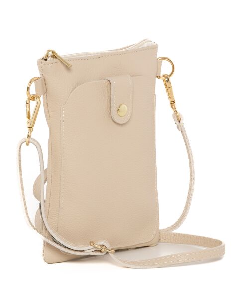 Erica beige leren schoudertas - 14x21x1 cm