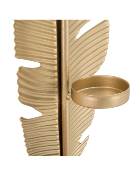 Scultura a foglia con portacandele glam oro/nero - 12x11x36 cm