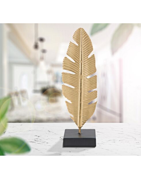Scultura a foglia con portacandele glam oro/nero - 12x11x36 cm