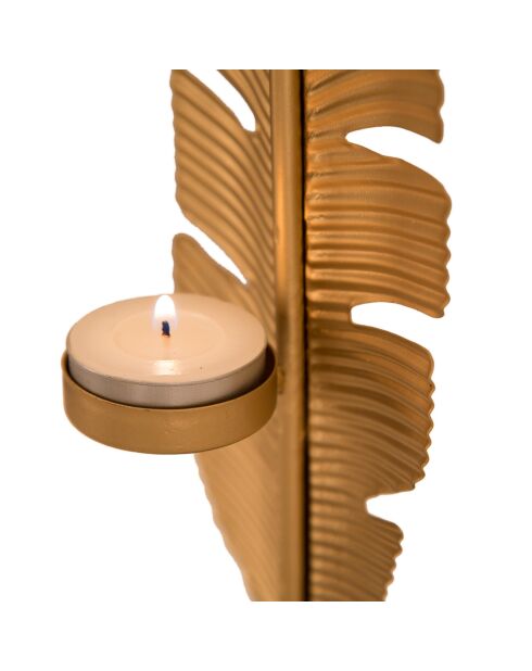 Scultura a foglia con portacandele glam oro/nero - 12x11x36 cm
