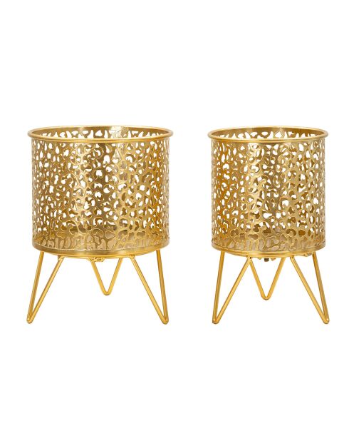 2 gouden Piny potten - 17x17x21 cm