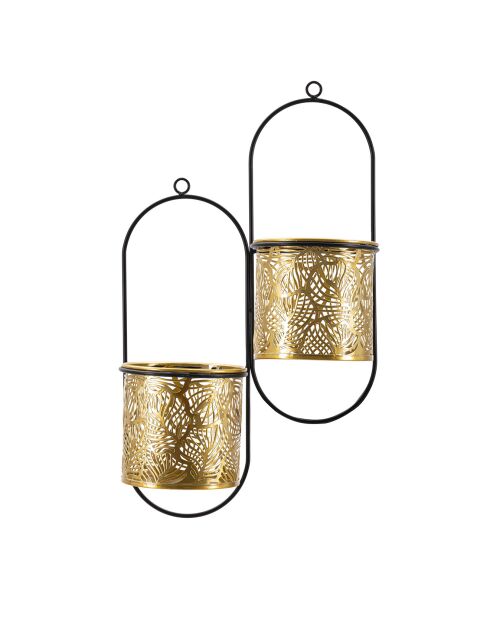 Double Pot Mural Hong noir/doré - 28x15x49 cm