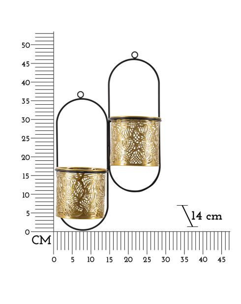 Double Pot Mural Hong noir/doré - 28x15x49 cm