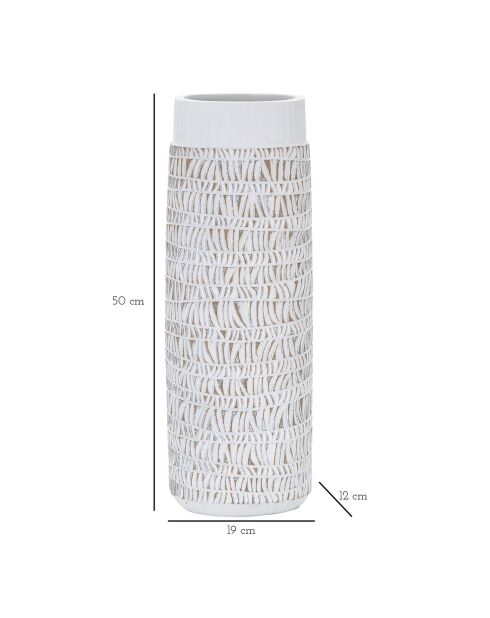 Vase en résine Nairobi ovale lavage blanc - 21x14x51 cm