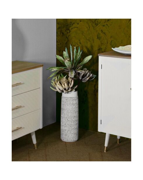 Vase en résine Nairobi ovale lavage blanc - 21x14x51 cm