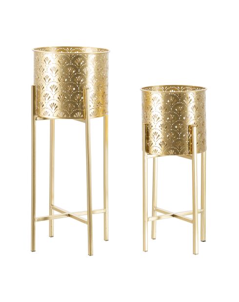 2 gouden Golvy potten op standaard - 22,5x22,5x52 cm