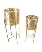 2 pots sur support Golvy dorés - 22.5x22.5x52 cm