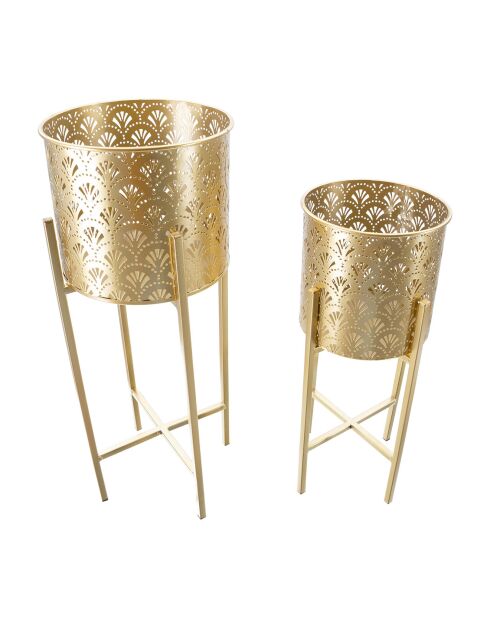 2 gouden Golvy potten op standaard - 22,5x22,5x52 cm