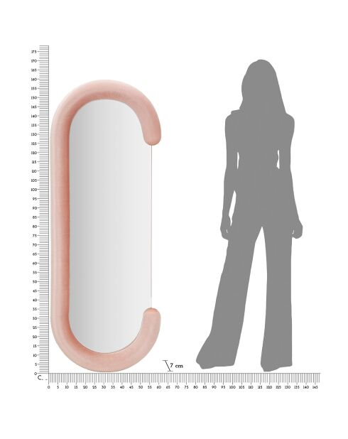 Specchio da parete Chantal in velluto rosa - 166x67x12 cm