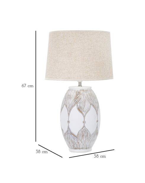 Lampe de table Ovale en Résine Athènes  blanc délavé/marron - 37-45x37-45x50-42 cm