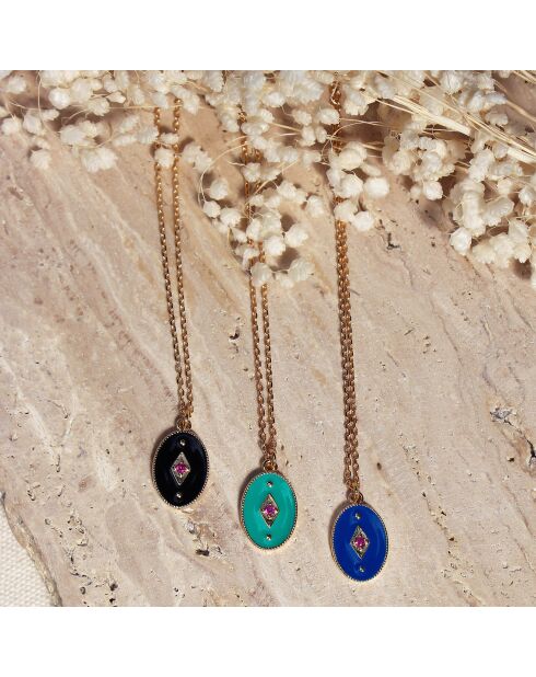Collier Indie en Laiton doré, Email & Zircone