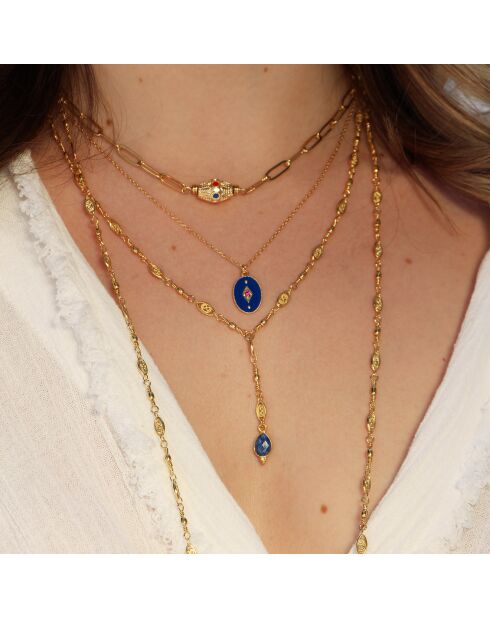 Collier Indie en Laiton doré, Email & Zircone