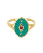 Bague Indie en Laiton doré, Email & Zircone