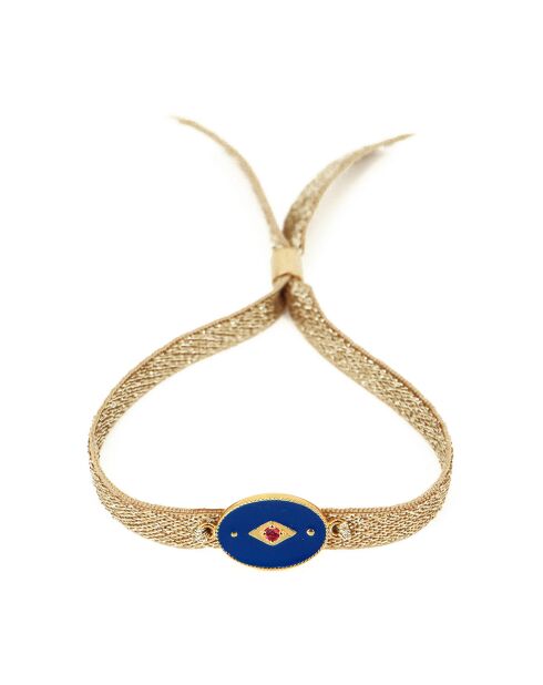 Bracelet ruban élastique Indie en Laiton doré, Email & Zircone