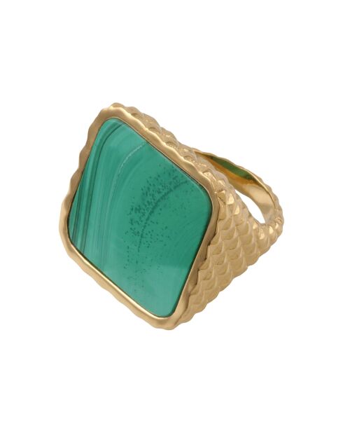 Bague Athéna en plaqué Or & Malachite dorée