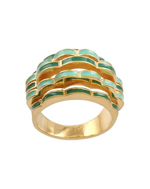 Bague Flower Power en plaqué Or laquée menthe/sapin