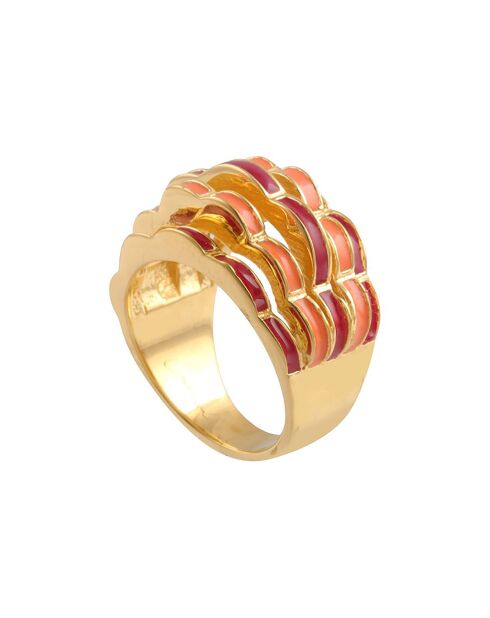 Bague Flower Power en plaqué Or laquée rose/corail