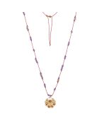 Collier mini Luck en plaqué Or gravé laqué & lien Améthyste rose