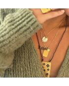 Collier mini Luck en plaqué Or gravé laqué & lien Labradorite noir