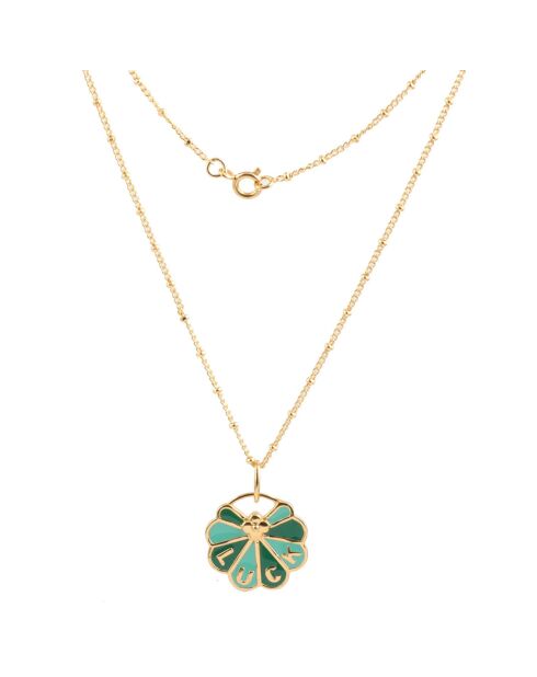 Collier mini Luck en plaqué Or laqué menthe/sapin