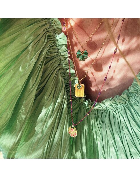 Collier mini Luck en plaqué Or laqué menthe/sapin