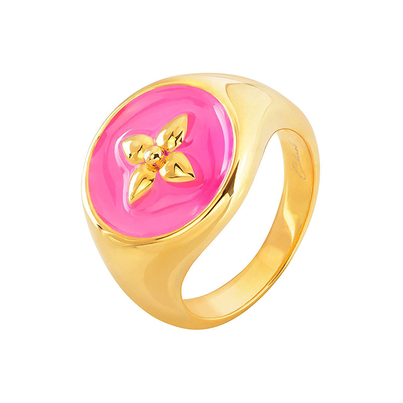 Chevalière T58 Plaqué Or 18K - Rubis Fuchsia & CZ, Poinçonné Dolly-Bijoux, Neuve Avec étiquettes