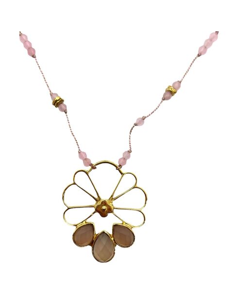 Collier Céline en plaqué Or & Calcédoine rose doré