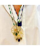 Collier mini Flower Power en plaqué Or & Lapis-lazuli bleu