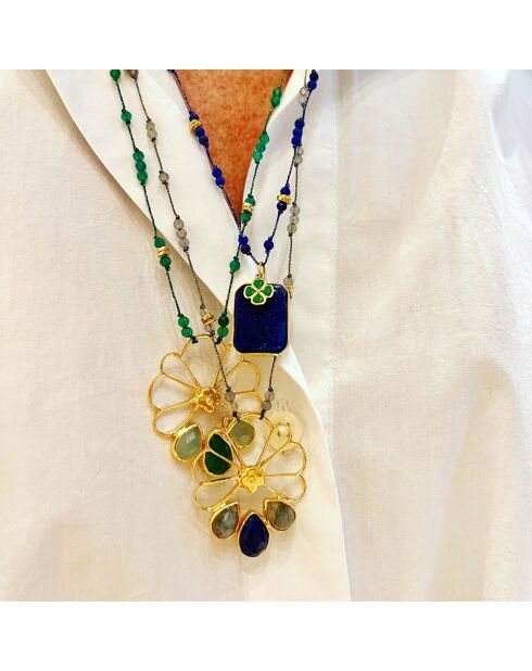 Collier mini Flower Power en plaqué Or & Lapis-lazuli bleu
