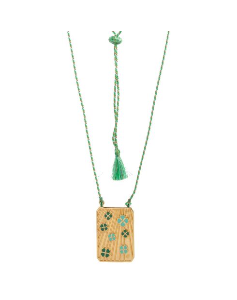 Pendentif Flower Power en plaqué Or gravé laqué menthe/sapin