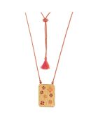 Pendentif Flower Power en plaqué Or gravé laqué rose/corail