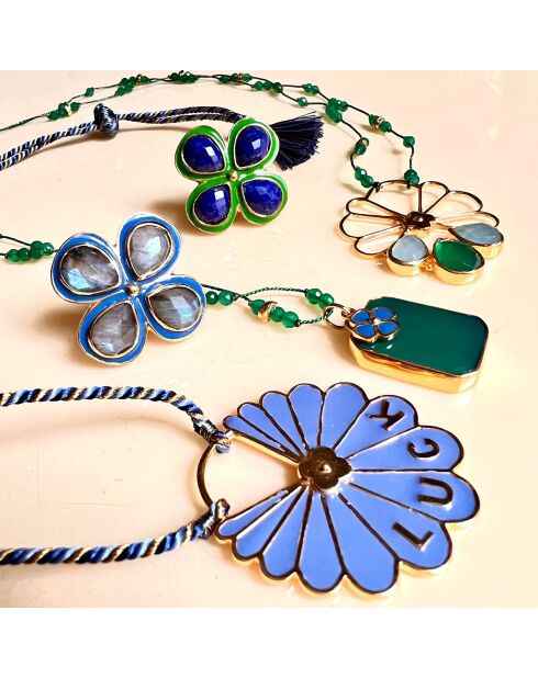 Pendentif Luck en plaqué Or laqué indigo