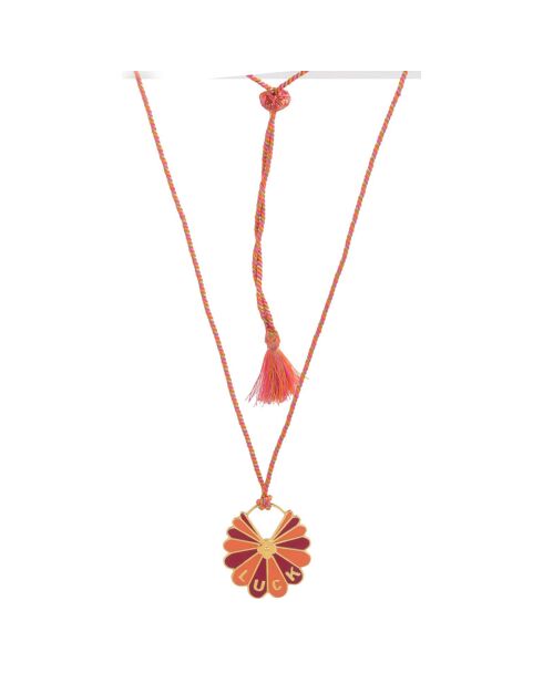 Pendentif Luck en plaqué Or laqué rose/corail
