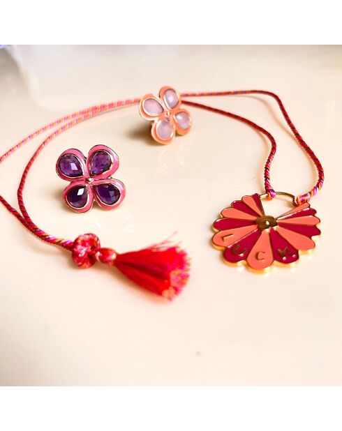 Pendentif Luck en plaqué Or laqué rose/corail