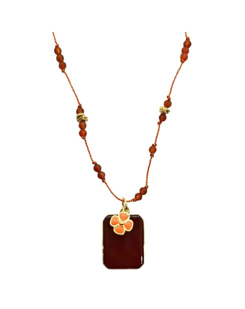 Collier mini Flower Power en plaqué Or & Cornaline laqué corail