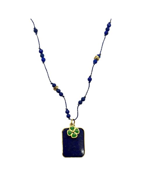 Collier mini Flower Power en plaqué Or & Lapis-lazuli bleu