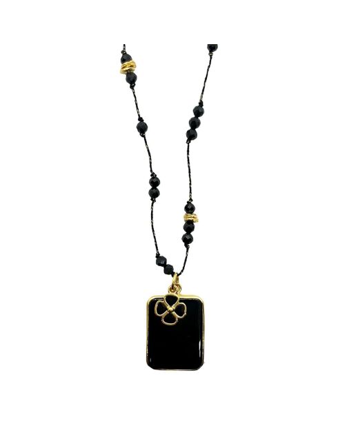 Collier mini Flower Power en plaqué Or & Onyx laqué noir